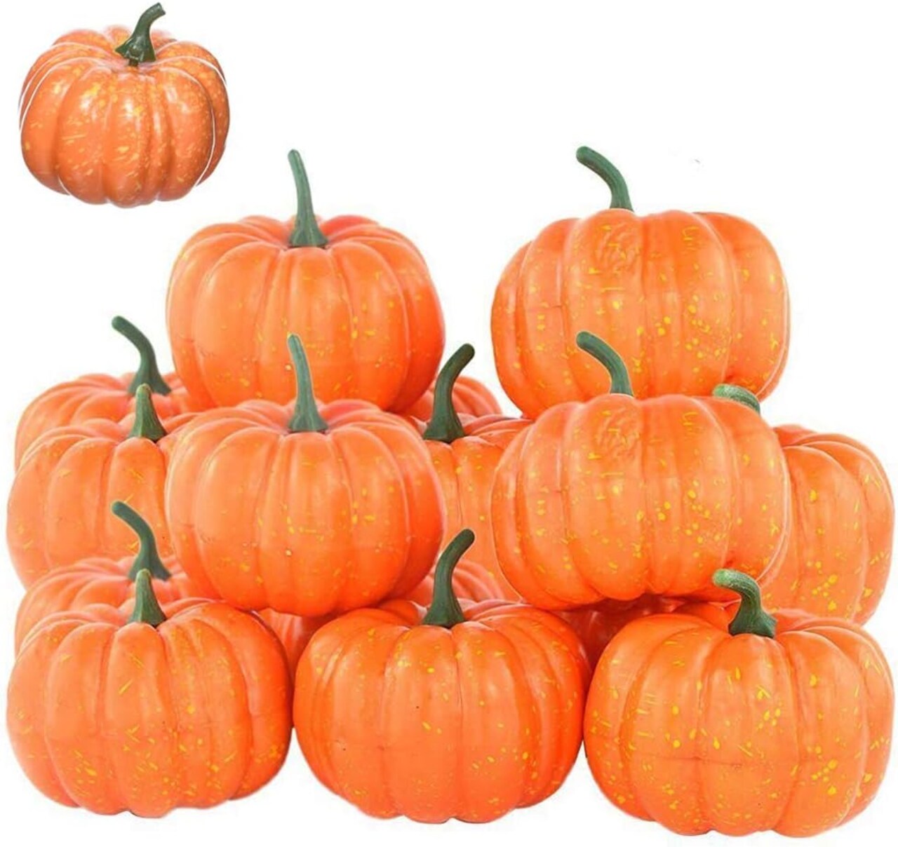 Twelve Items Little Man-Made Pumpkins, Realistic Emulation tiny pumpkins Halloween Mini Artificial Pumpkins for Fall Decorations for an Autumn Thanksgiving Theme Party Orange mini pumpkins